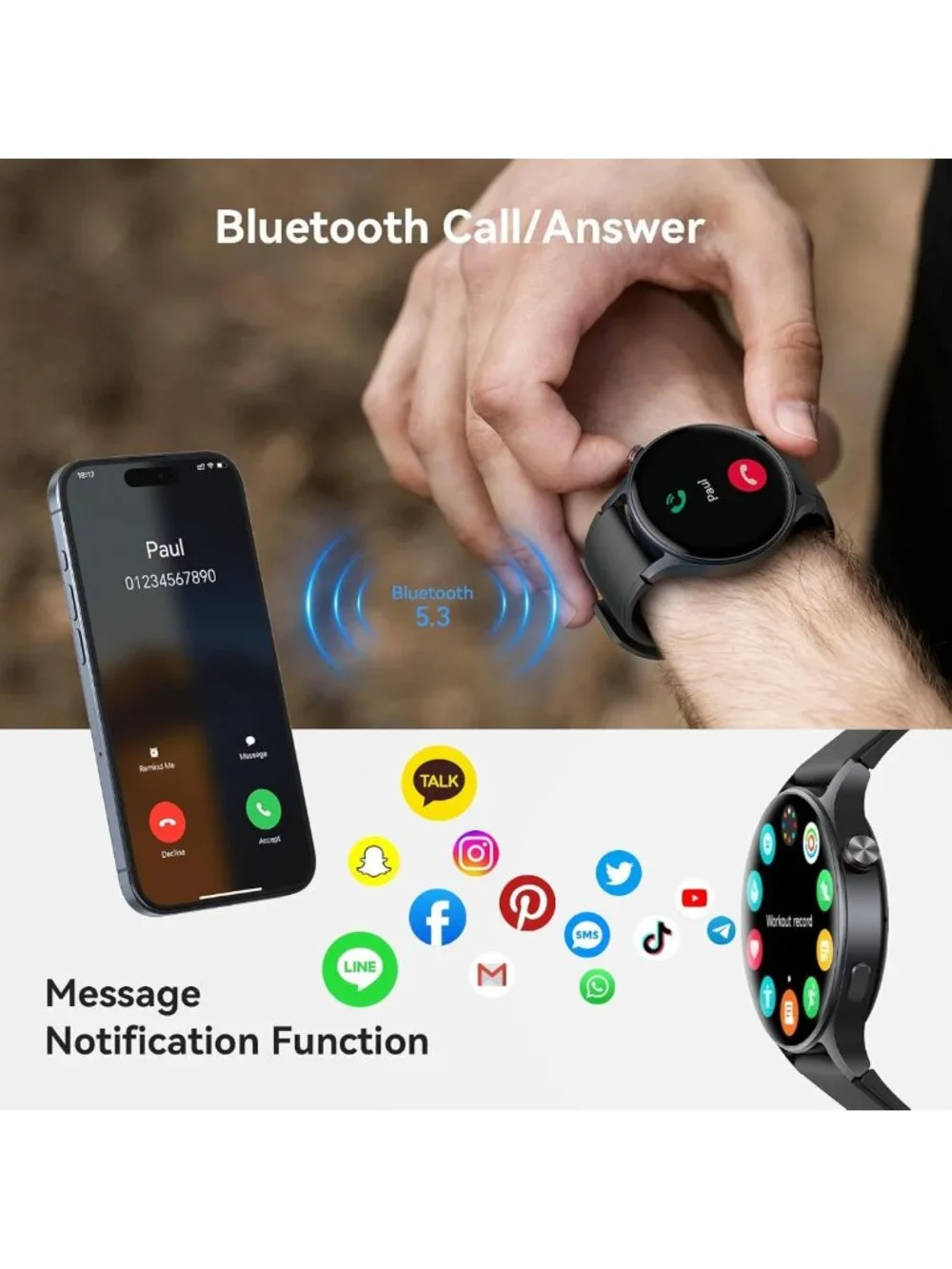 Fitness Tracker Smart Watch with AMOLED Screen, Heart Rate Monitor, 110 Sports